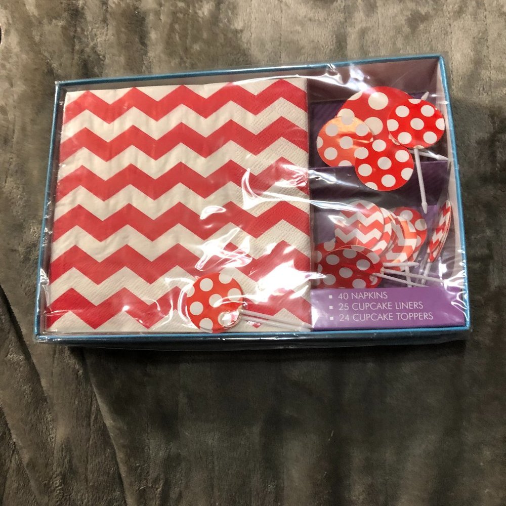 Chevron and Dots Red Cupcake Decorating Kit